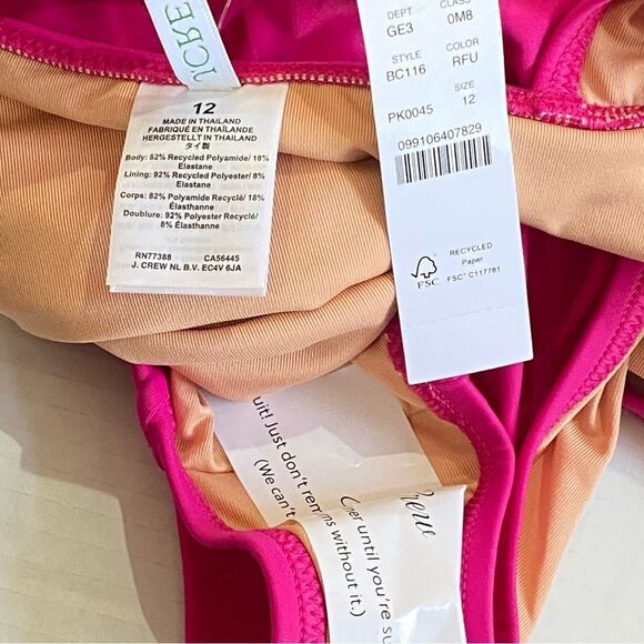J Crew Radiant Fuchsia Ruched V-neckline One Piece Swimsuit Sz 12 NWT - Picture 11 of 15